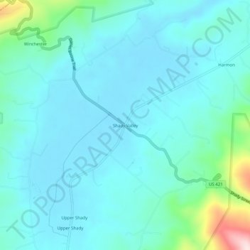 Mappa topografica Shady Valley, altitudine, rilievo