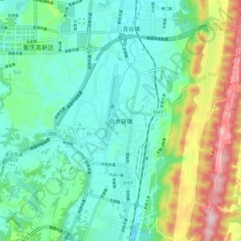 Mappa topografica 白市驿镇, altitudine, rilievo