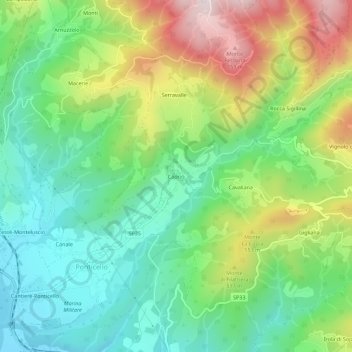 Mappa topografica Caprio, altitudine, rilievo