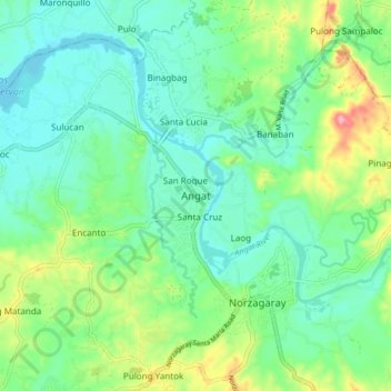 Mappa topografica Angat, altitudine, rilievo