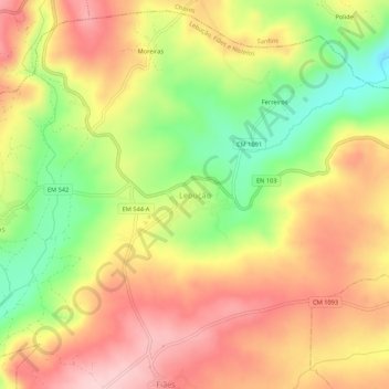 Mappa topografica Lebução, altitudine, rilievo