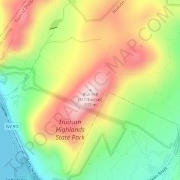 Mappa topografica Bull Hill (Mt. Taurus), altitudine, rilievo
