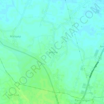 Mappa topografica Cardona, altitudine, rilievo