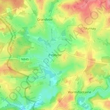 Mappa topografica Petitvoir, altitudine, rilievo