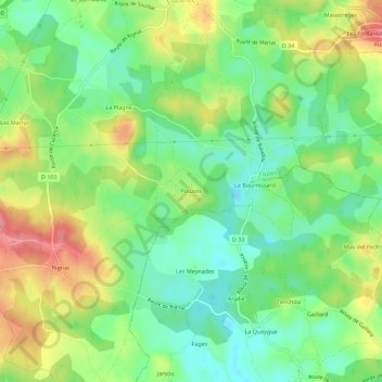 Mappa topografica Pouzols, altitudine, rilievo