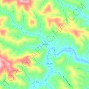 Mappa topografica Ashland, altitudine, rilievo