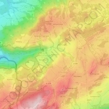 Mappa topografica Bieslings, altitudine, rilievo