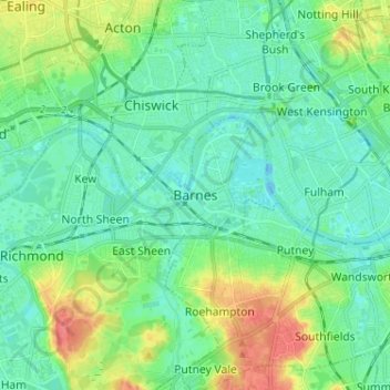 Mappa topografica Barnes, altitudine, rilievo