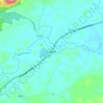 Mappa topografica Augher, altitudine, rilievo