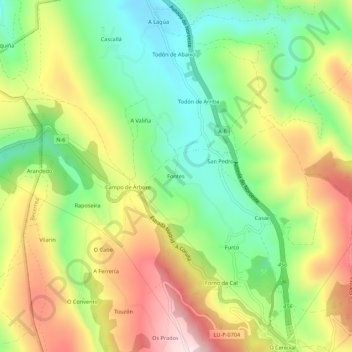 Mappa topografica Fontes, altitudine, rilievo