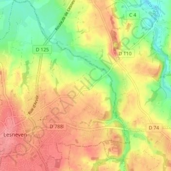 Mappa topografica Kerenoc, altitudine, rilievo