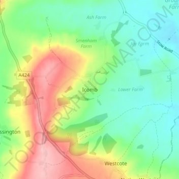 Mappa topografica Icomb, altitudine, rilievo