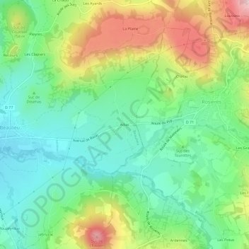 Mappa topografica Adiac, altitudine, rilievo