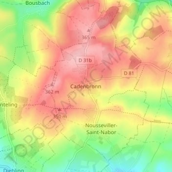 Mappa topografica Cadenbronn, altitudine, rilievo