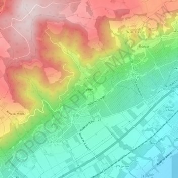 Mappa topografica Vincy, altitudine, rilievo