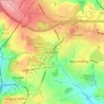 Mappa topografica Woodkirk, altitudine, rilievo