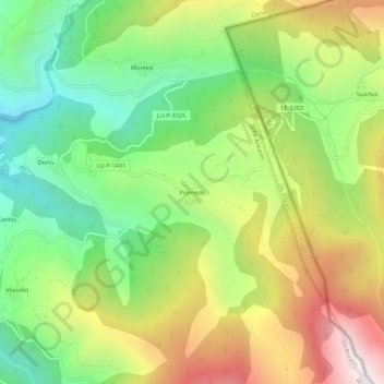 Mappa topografica Piornedo, altitudine, rilievo