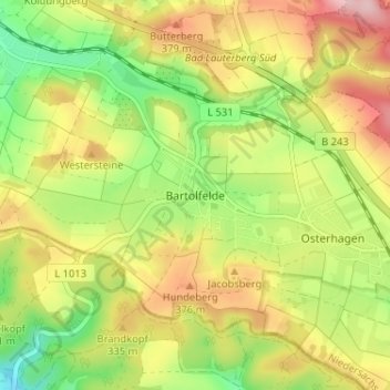 Mappa topografica Bartolfelde, altitudine, rilievo