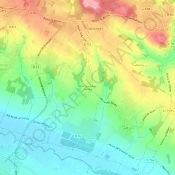 Mappa topografica Villeneuve-Lès-Bordes, altitudine, rilievo