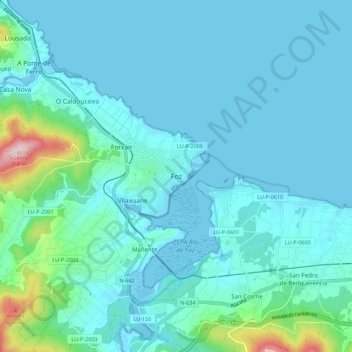 Mappa topografica Foz, altitudine, rilievo