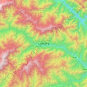 Mappa topografica Koloriang, altitudine, rilievo