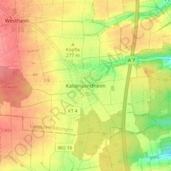 Mappa topografica Kaltensondheim, altitudine, rilievo