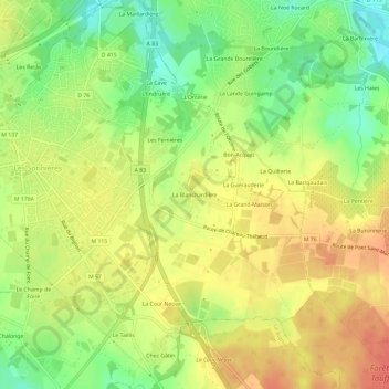 Mappa topografica La Blanchardière, altitudine, rilievo