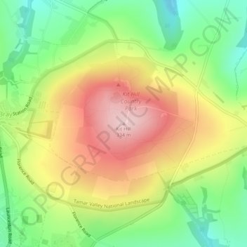 Mappa topografica Kit Hill, altitudine, rilievo
