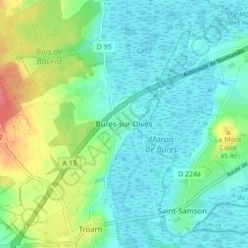Mappa topografica Bures-sur-Dives, altitudine, rilievo