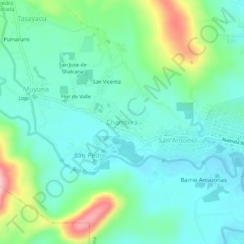 Mappa topografica Chambira, altitudine, rilievo