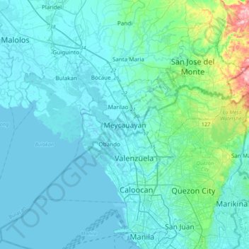 Mappa topografica Meycauayan, altitudine, rilievo