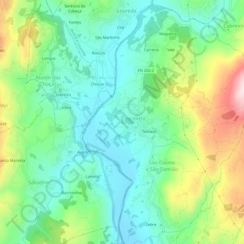 Mappa topografica Vila Nova, altitudine, rilievo