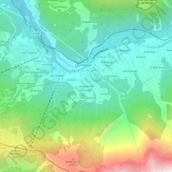 Mappa topografica Les Champs, altitudine, rilievo