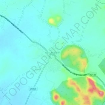 Mappa topografica Vettavalam, altitudine, rilievo