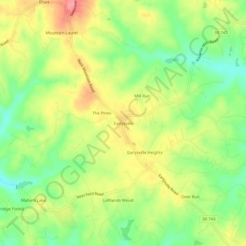 Mappa topografica Earlysville, altitudine, rilievo