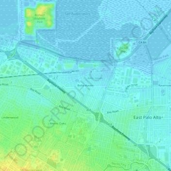 Mappa topografica Belle Haven, altitudine, rilievo