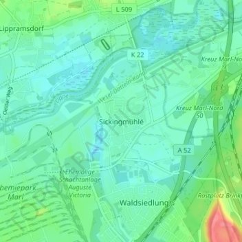 Mappa topografica Sickingmühle, altitudine, rilievo