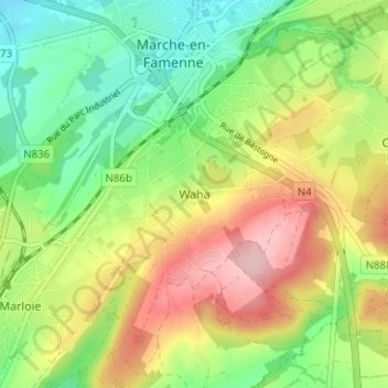 Mappa topografica Waha, altitudine, rilievo