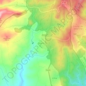 Mappa topografica Parque Romillo, altitudine, rilievo