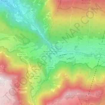 Mappa topografica Runcadic - Runggaditsch - Roncadizza, altitudine, rilievo