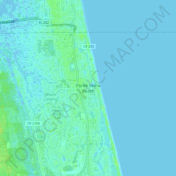 Mappa topografica Ponte Vedra Beach, altitudine, rilievo