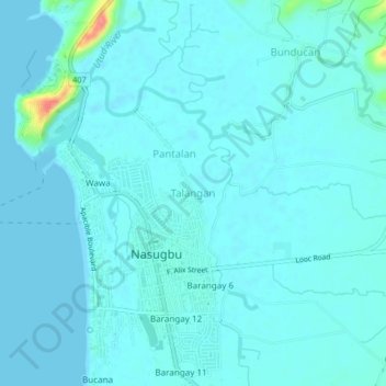 Mappa topografica Talangan, altitudine, rilievo