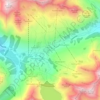 Mappa topografica Kühtai, altitudine, rilievo