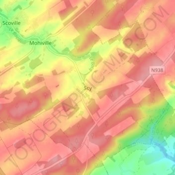 Mappa topografica Scy, altitudine, rilievo