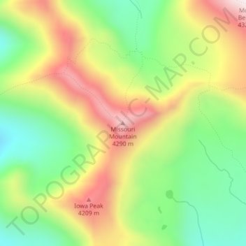 Mappa topografica Missouri Mountain, altitudine, rilievo