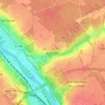 Mappa topografica Étiolles, altitudine, rilievo