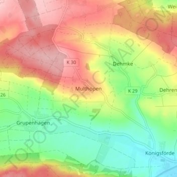 Mappa topografica Multhöpen, altitudine, rilievo