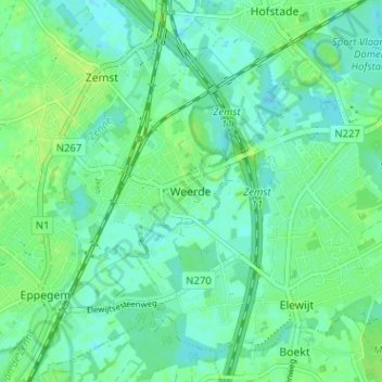 Mappa topografica Weerde, altitudine, rilievo