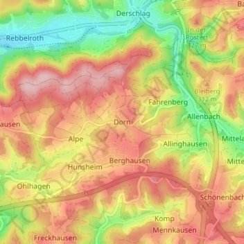 Mappa topografica Dorn, altitudine, rilievo