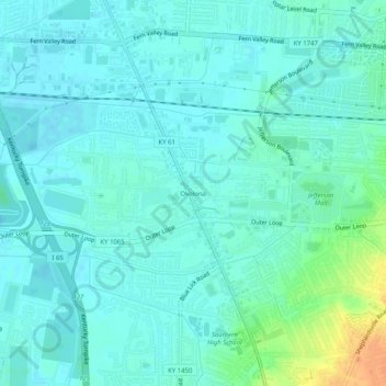 Mappa topografica Okolona, altitudine, rilievo
